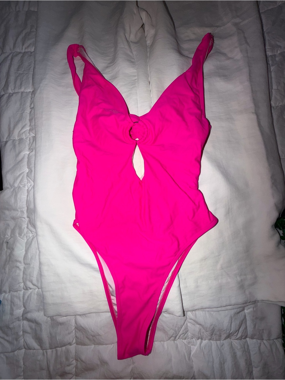Girls Hot Pink One-Piece Swimsuit with Front Ring Detail